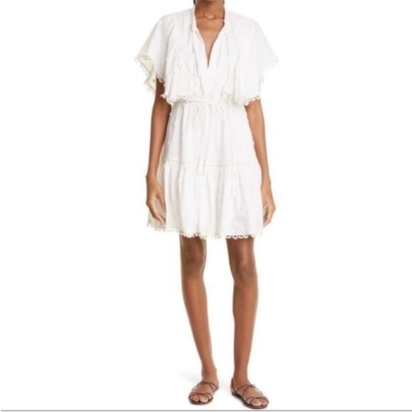 FARM Rio White Embroidered Flutter Sleeve Mini Dress Small - Picture 5 of 5